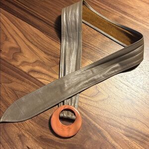 Vintage Leather Belt with Round Bakelite (?) Buckle